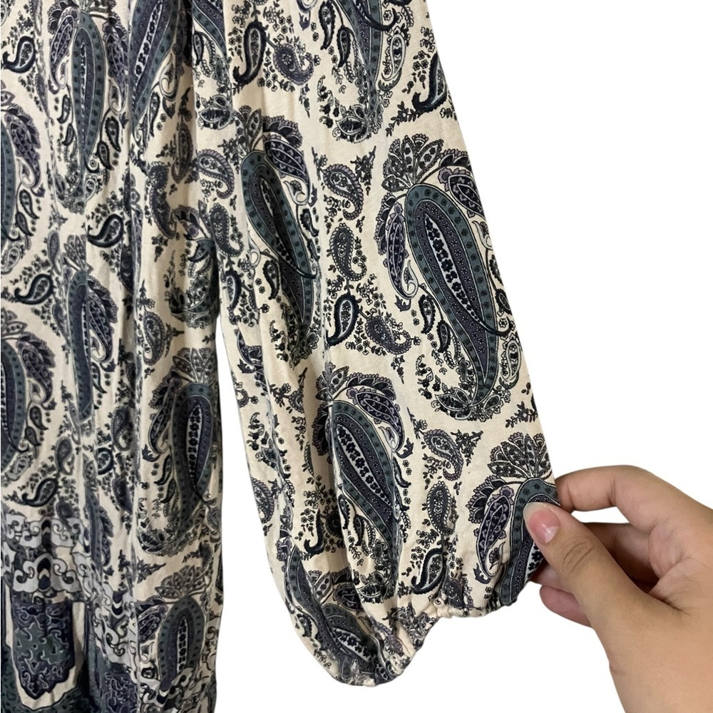 Rose & Olive Boho Paisley 1/4 Button Blouse Long Sleeve Artsy Eclectic Blue 2X - Picture 2 of 7